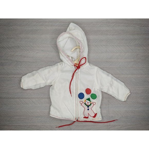 Vintage Baby Togs Jacket Windbreaker White Hooded Nylon Embroidered Clown 3-6m - Picture 4 of 10